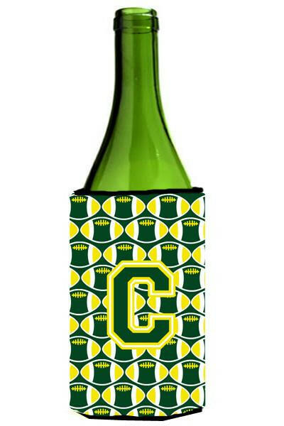 Letter C Football Green and Yellow Wine Bottle Beverage Insulator Hugger CJ1075-CLITERK by Caroline&#39;s Treasures