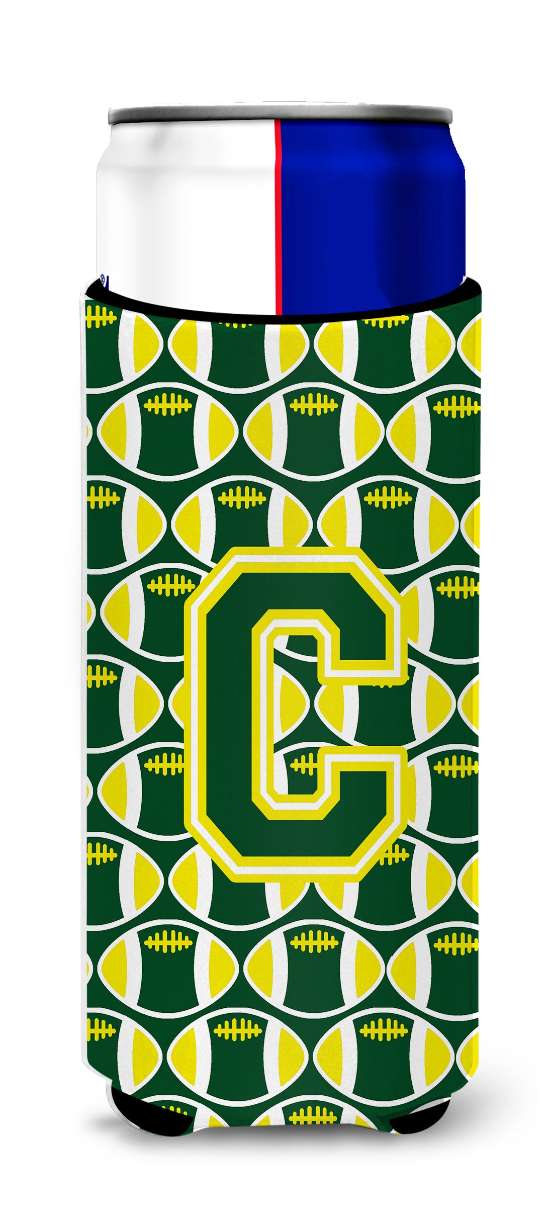 Letter C Football Green and Yellow Ultra Beverage Insulators for slim cans CJ1075-CMUK