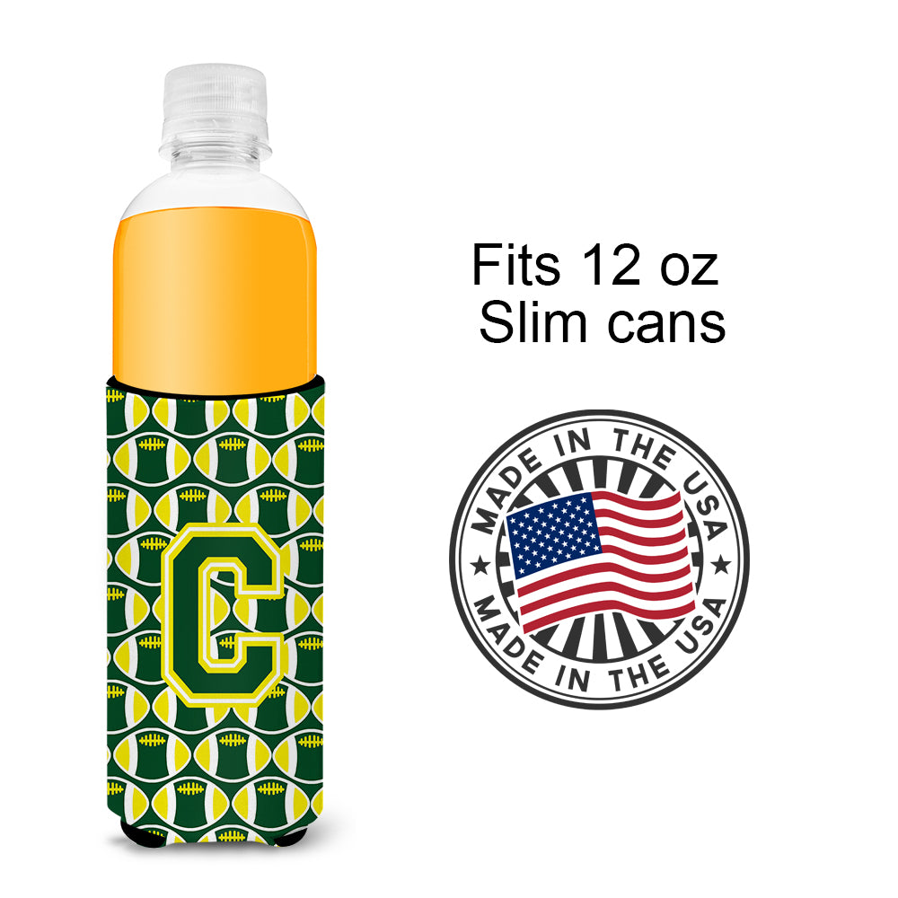 Letter C Football Green and Yellow Ultra Beverage Insulators for slim cans CJ1075-CMUK.