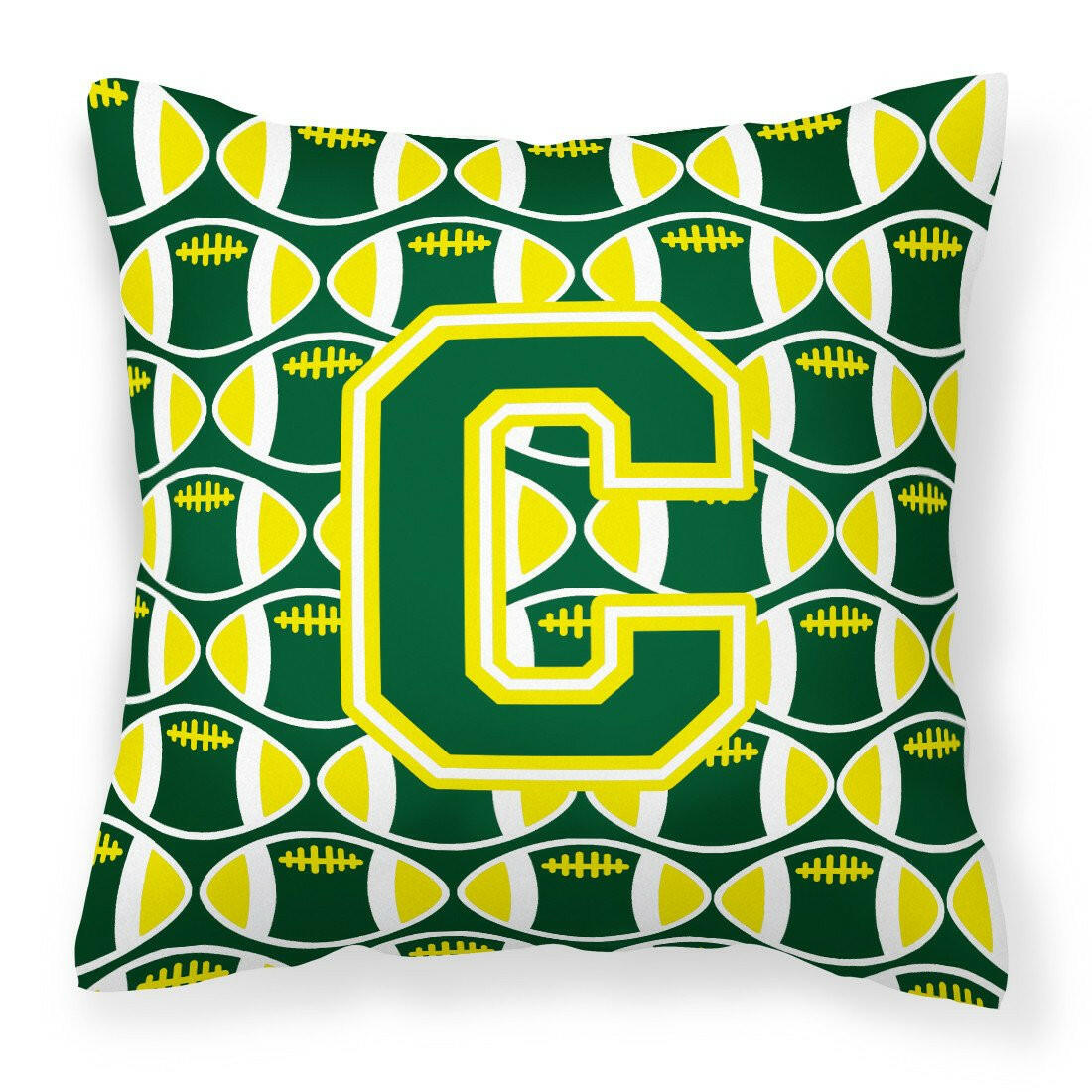 Letter C Football Green and Yellow Fabric Decorative Pillow CJ1075-CPW1414 by Caroline&#39;s Treasures