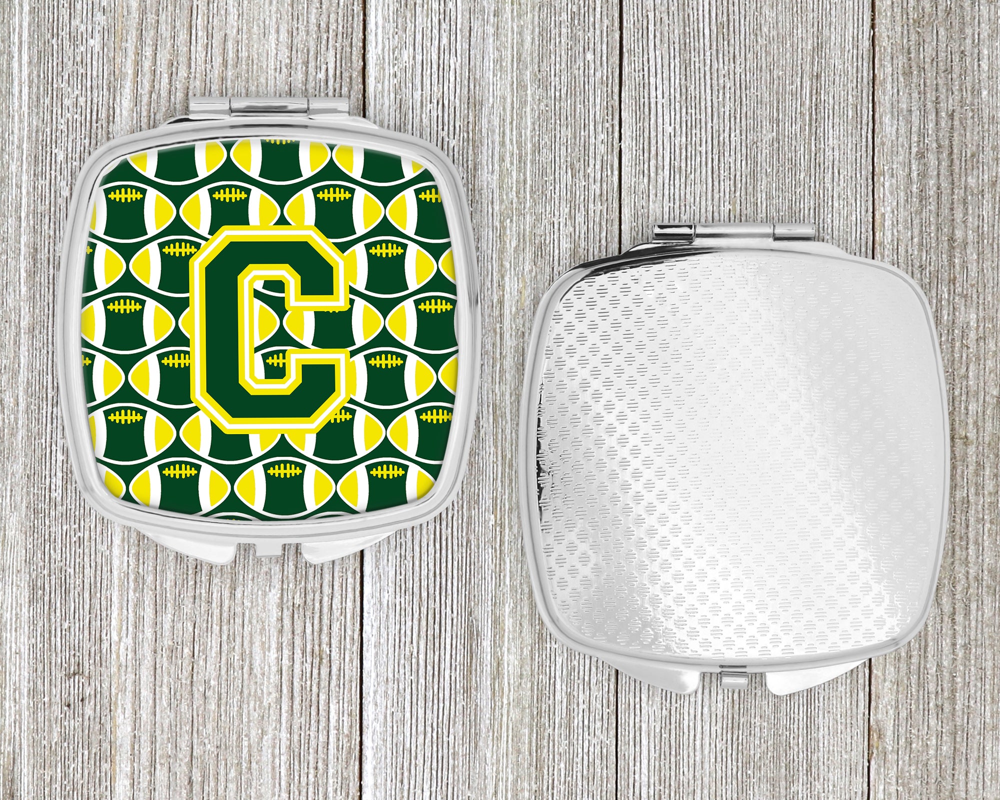 Letter C Football Green and Yellow Compact Mirror CJ1075-CSCM  the-store.com.