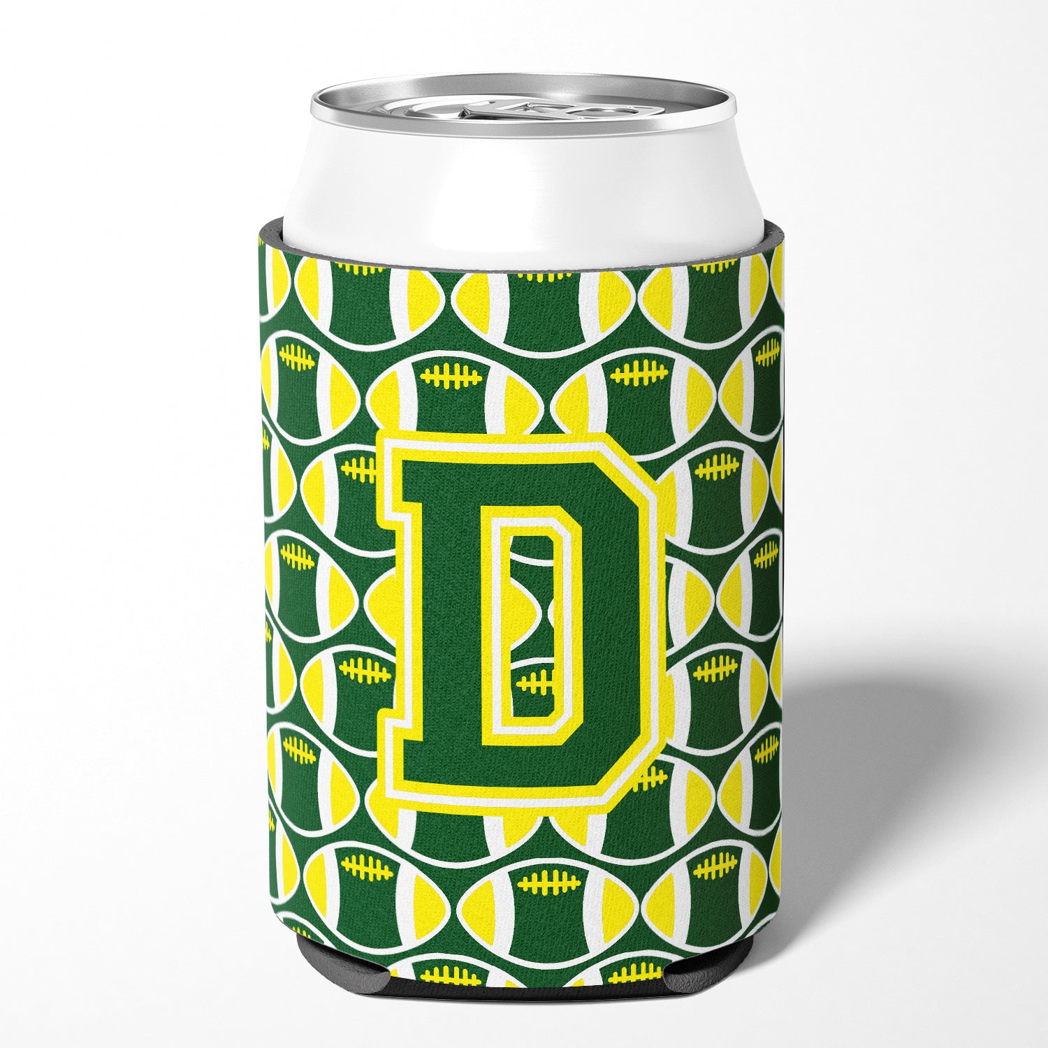 Letter D Football Green and Yellow Can or Bottle Hugger CJ1075-DCC