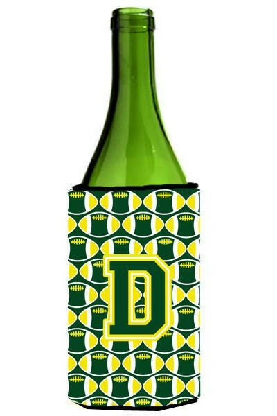 Letter D Football Green and Yellow Wine Bottle Beverage Insulator Hugger CJ1075-DLITERK by Caroline&#39;s Treasures