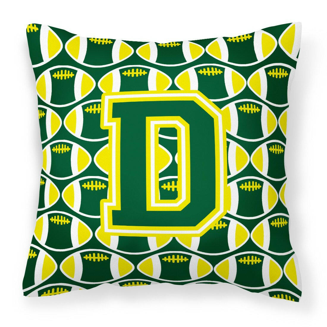 Letter D Football Green and Yellow Fabric Decorative Pillow CJ1075-DPW1414 by Caroline&#39;s Treasures