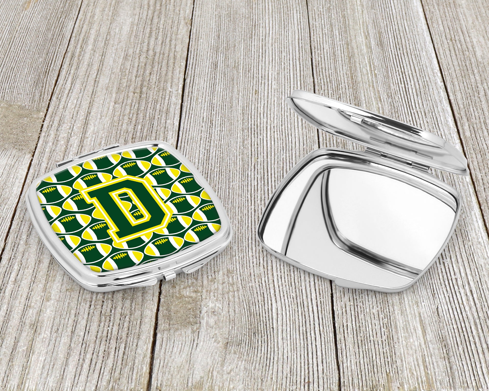 Letter D Football Green and Yellow Compact Mirror CJ1075-DSCM  the-store.com.