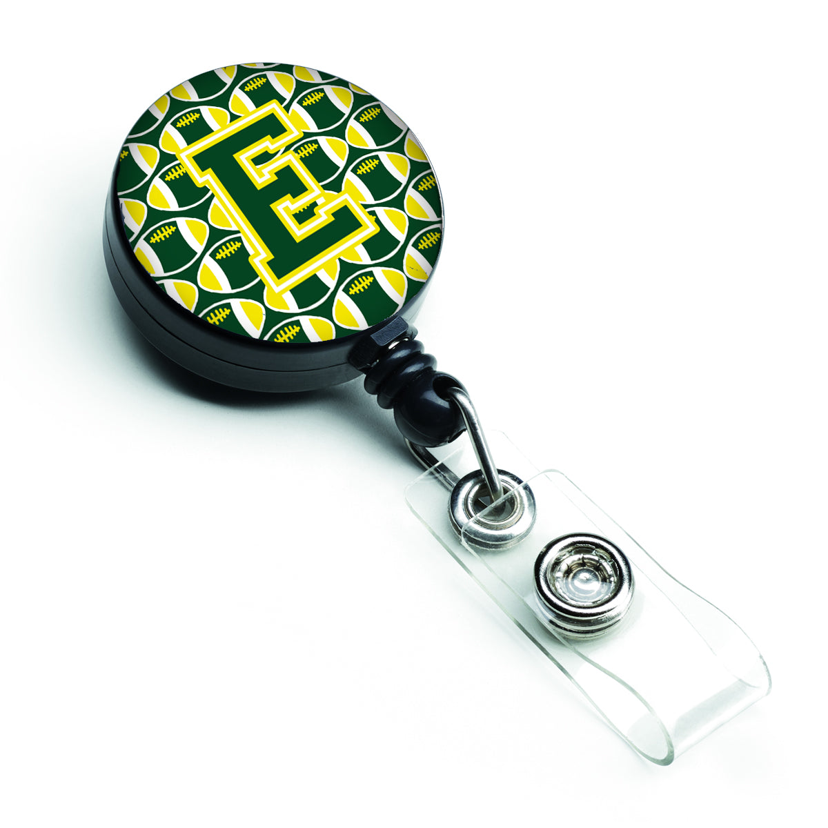 Letter E Football Green and Yellow Retractable Badge Reel CJ1075-EBR.