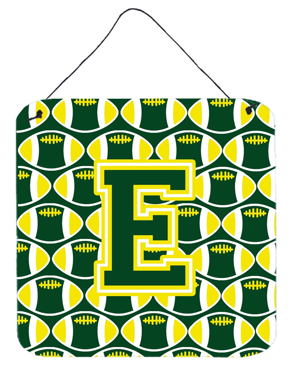 Letter E Football Green and Yellow Wall or Door Hanging Prints CJ1075-EDS66 by Caroline&#39;s Treasures