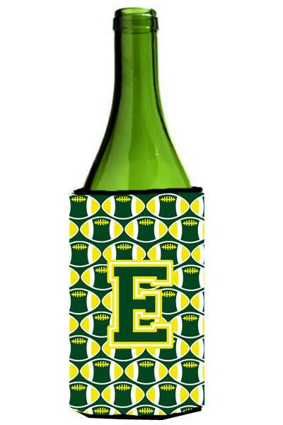 Letter E Football Green and Yellow Wine Bottle Beverage Insulator Hugger CJ1075-ELITERK by Caroline's Treasures