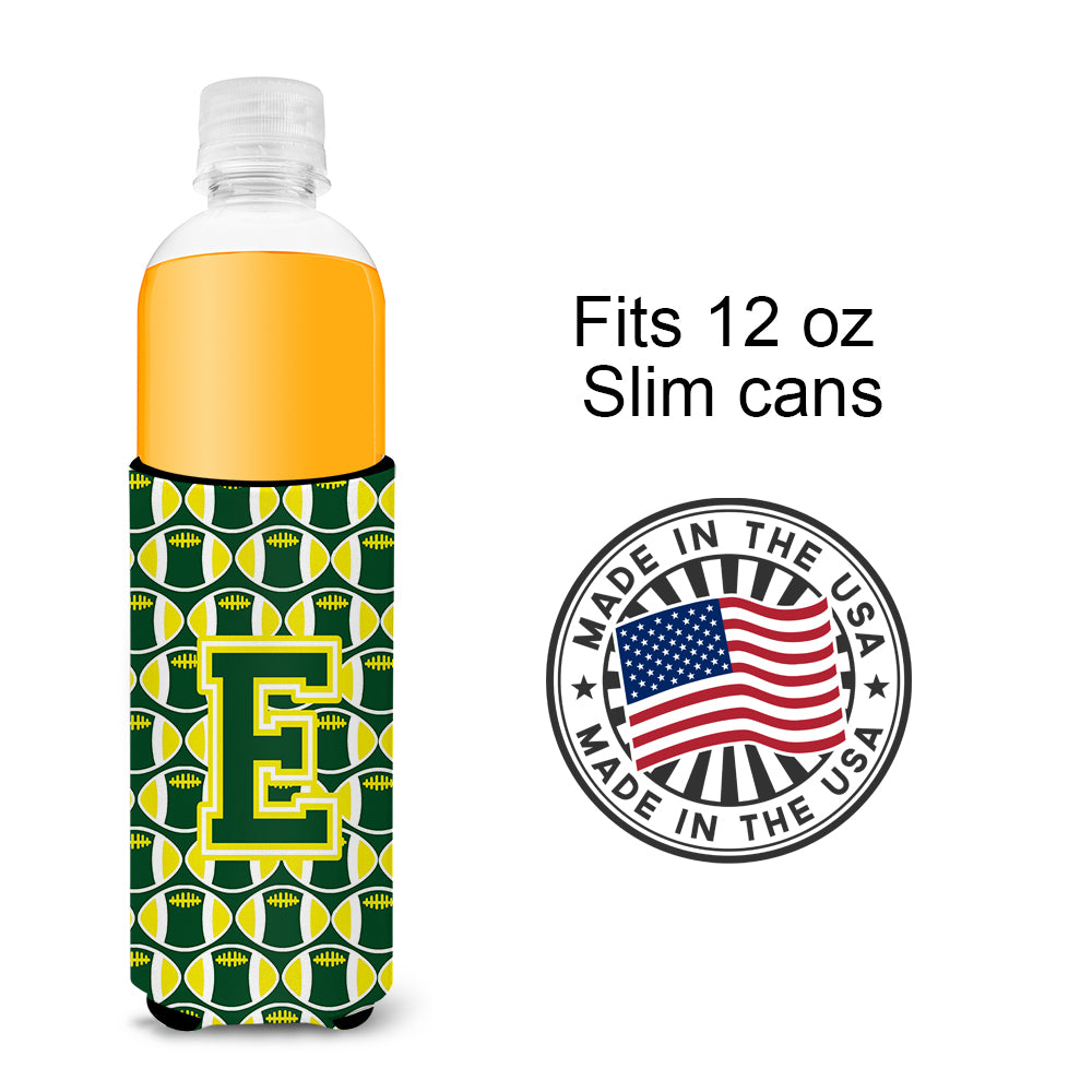 Letter E Football Green and Yellow Ultra Beverage Insulators for slim cans CJ1075-EMUK.