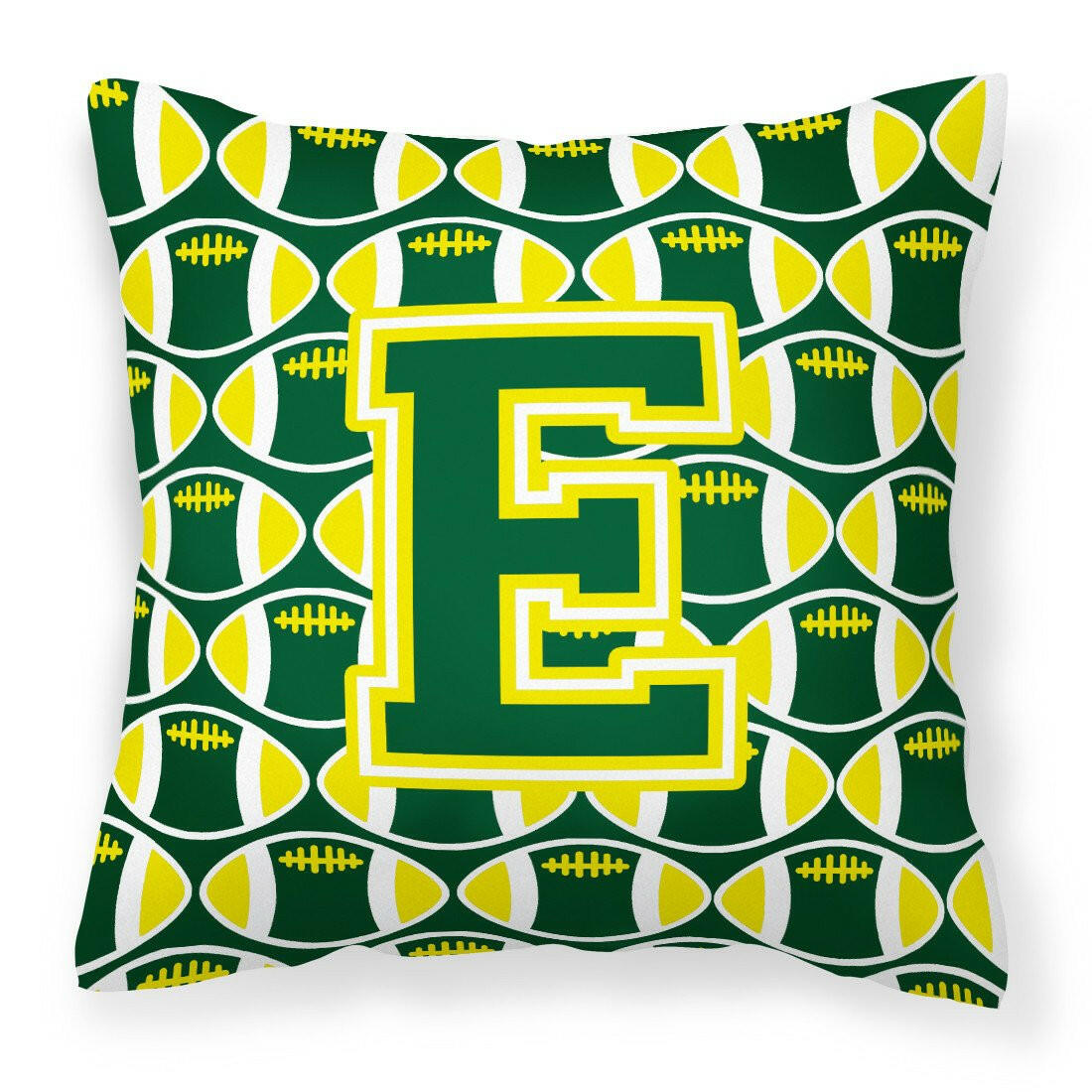 Letter E Football Green and Yellow Fabric Decorative Pillow CJ1075-EPW1414 by Caroline&#39;s Treasures