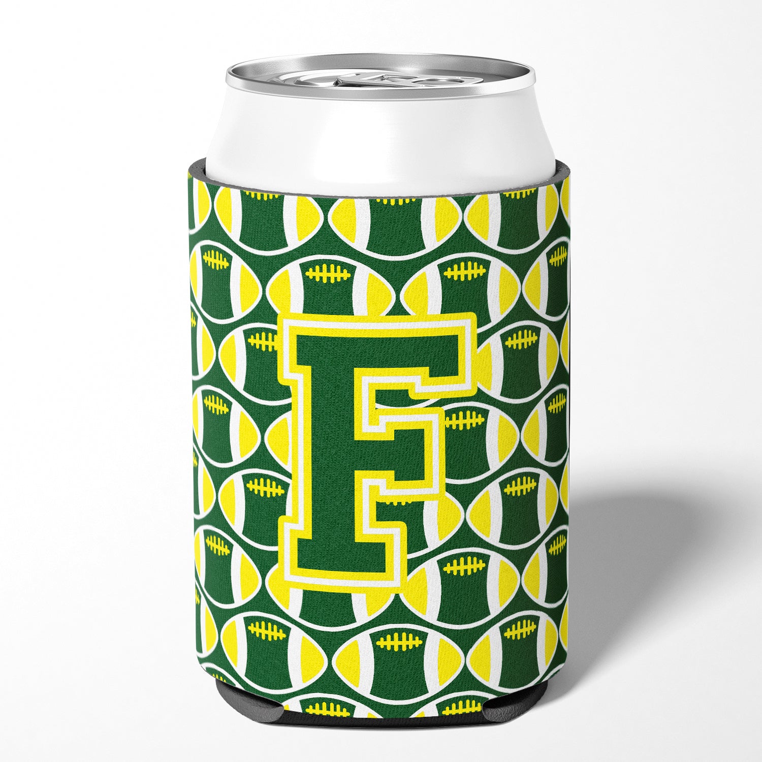 Letter F Football Green and Yellow Can or Bottle Hugger CJ1075-FCC.