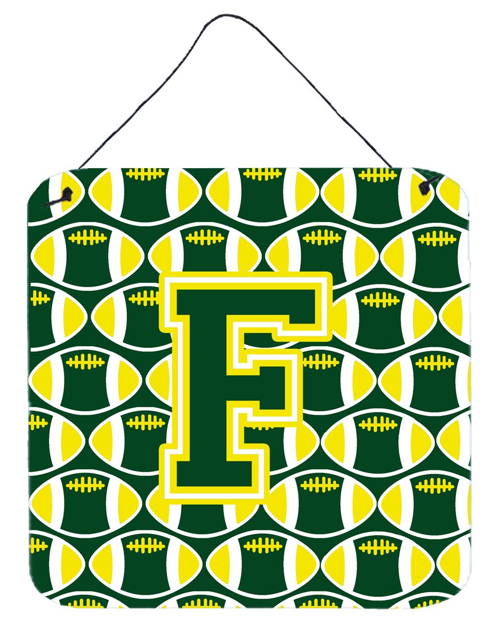 Letter F Football Green and Yellow Wall or Door Hanging Prints CJ1075-FDS66 by Caroline&#39;s Treasures