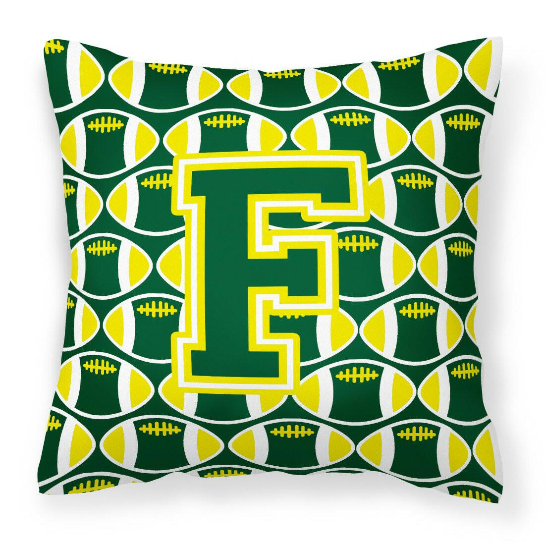 Letter F Football Green and Yellow Fabric Decorative Pillow CJ1075-FPW1414 by Caroline&#39;s Treasures