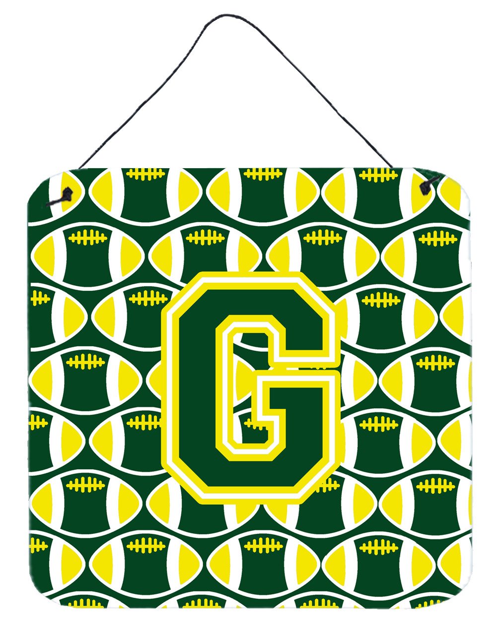 Letter G Football Green and Yellow Wall or Door Hanging Prints CJ1075-GDS66 by Caroline&#39;s Treasures