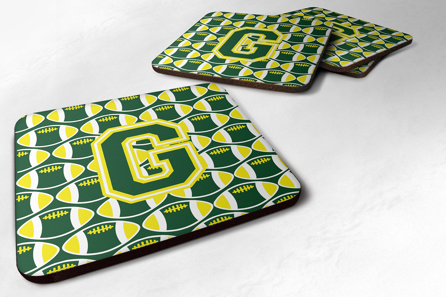 Letter G Football Green and Yellow Foam Coaster Set of 4 CJ1075-GFC - the-store.com