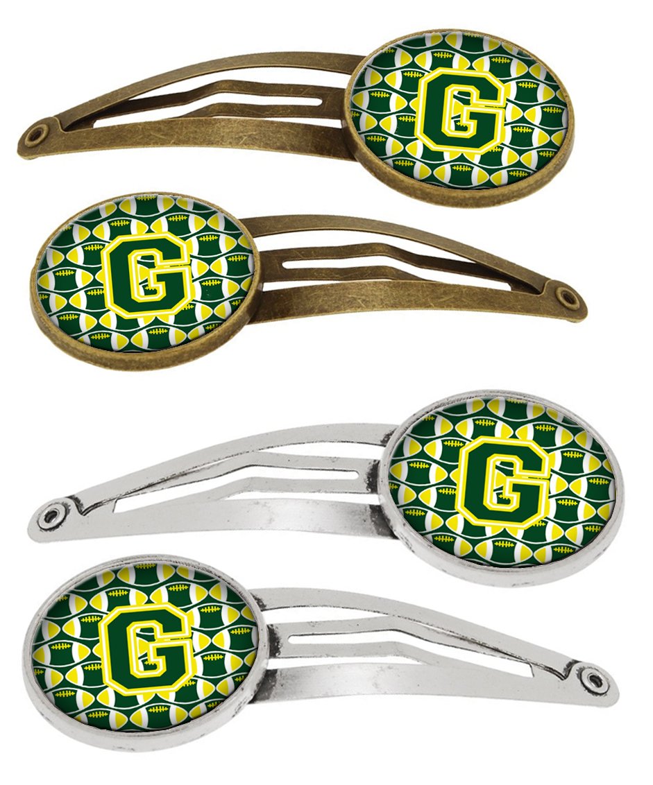 Letter G Football Green and Yellow Set of 4 Barrettes Hair Clips by Caroline&#39;s Treasures
