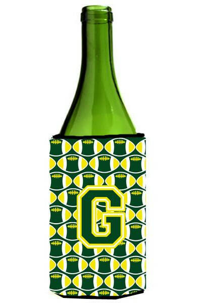 Letter G Football Green and Yellow Wine Bottle Beverage Insulator Hugger CJ1075-GLITERK by Caroline&#39;s Treasures