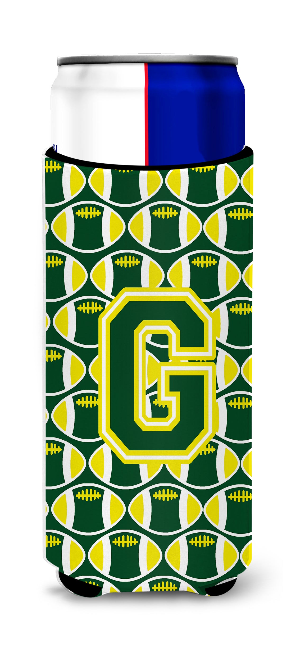 Letter G Football Green and Yellow Ultra Beverage Insulators for slim cans CJ1075-GMUK.