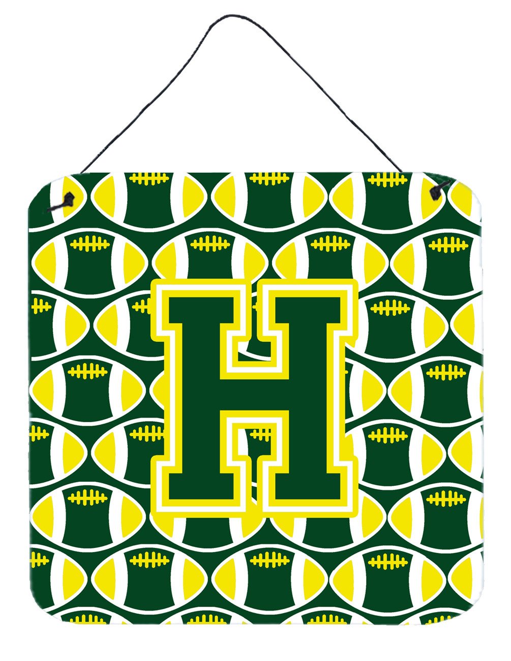 Letter H Football Green and Yellow Wall or Door Hanging Prints CJ1075-HDS66 by Caroline&#39;s Treasures