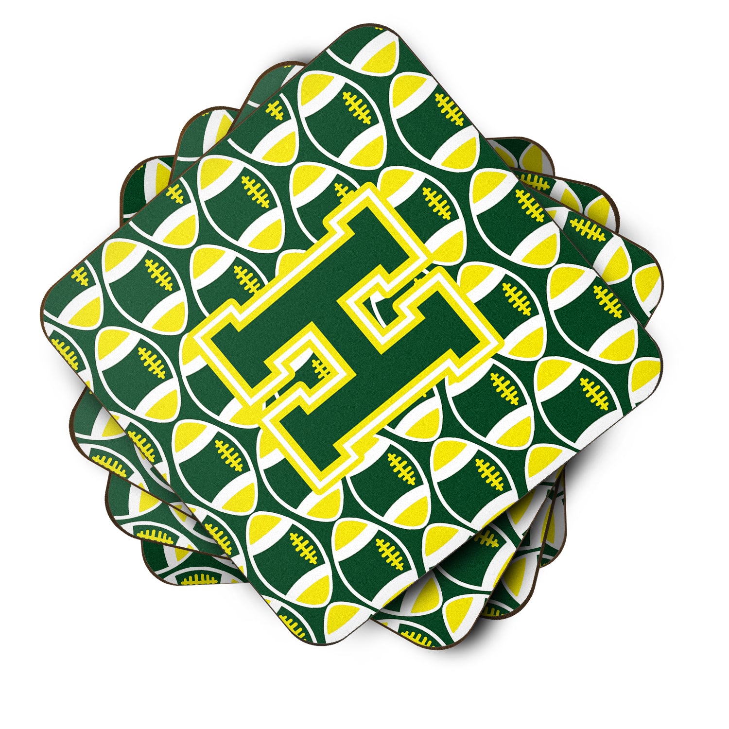 Letter H Football Green and Yellow Foam Coaster Set of 4 CJ1075-HFC - the-store.com