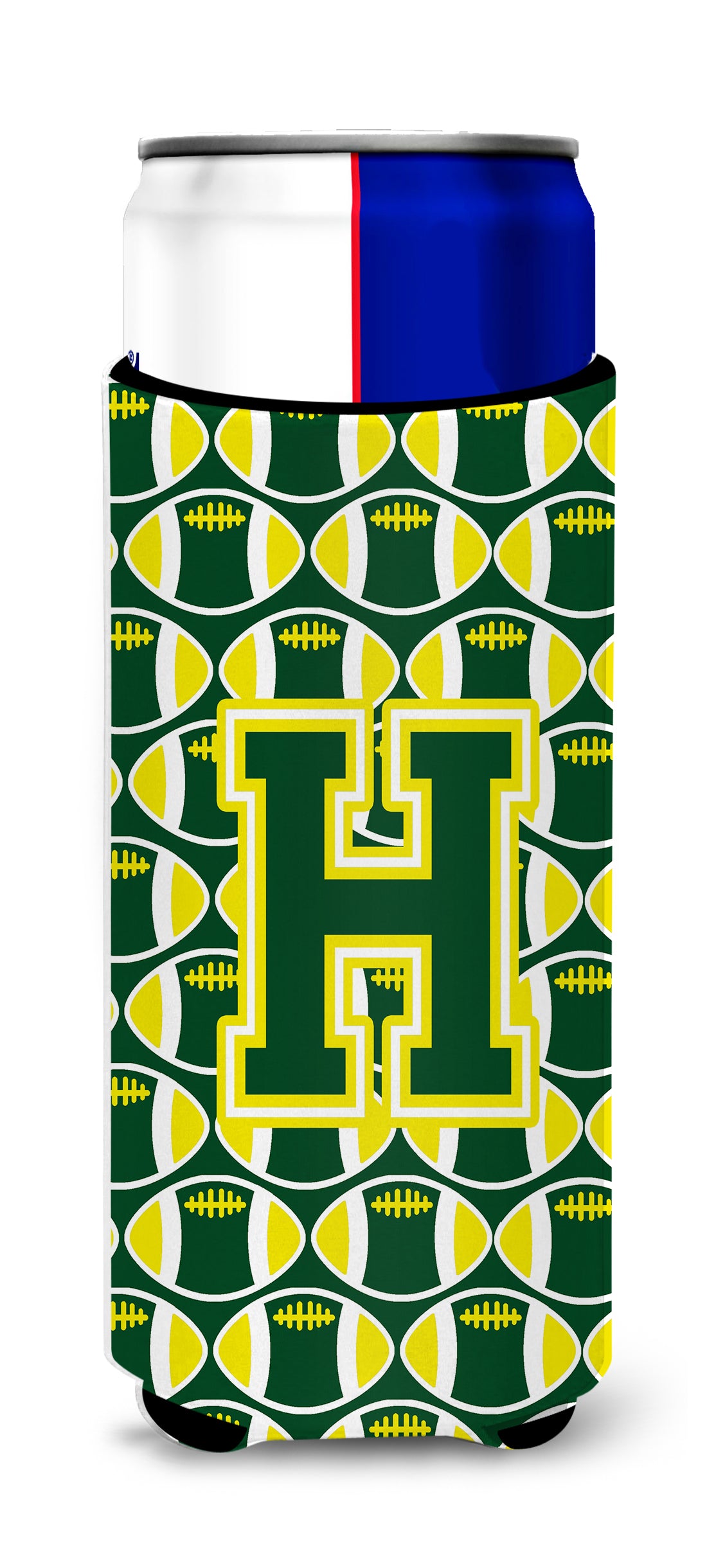 Letter H Football Green and Yellow Ultra Beverage Insulators for slim cans CJ1075-HMUK.