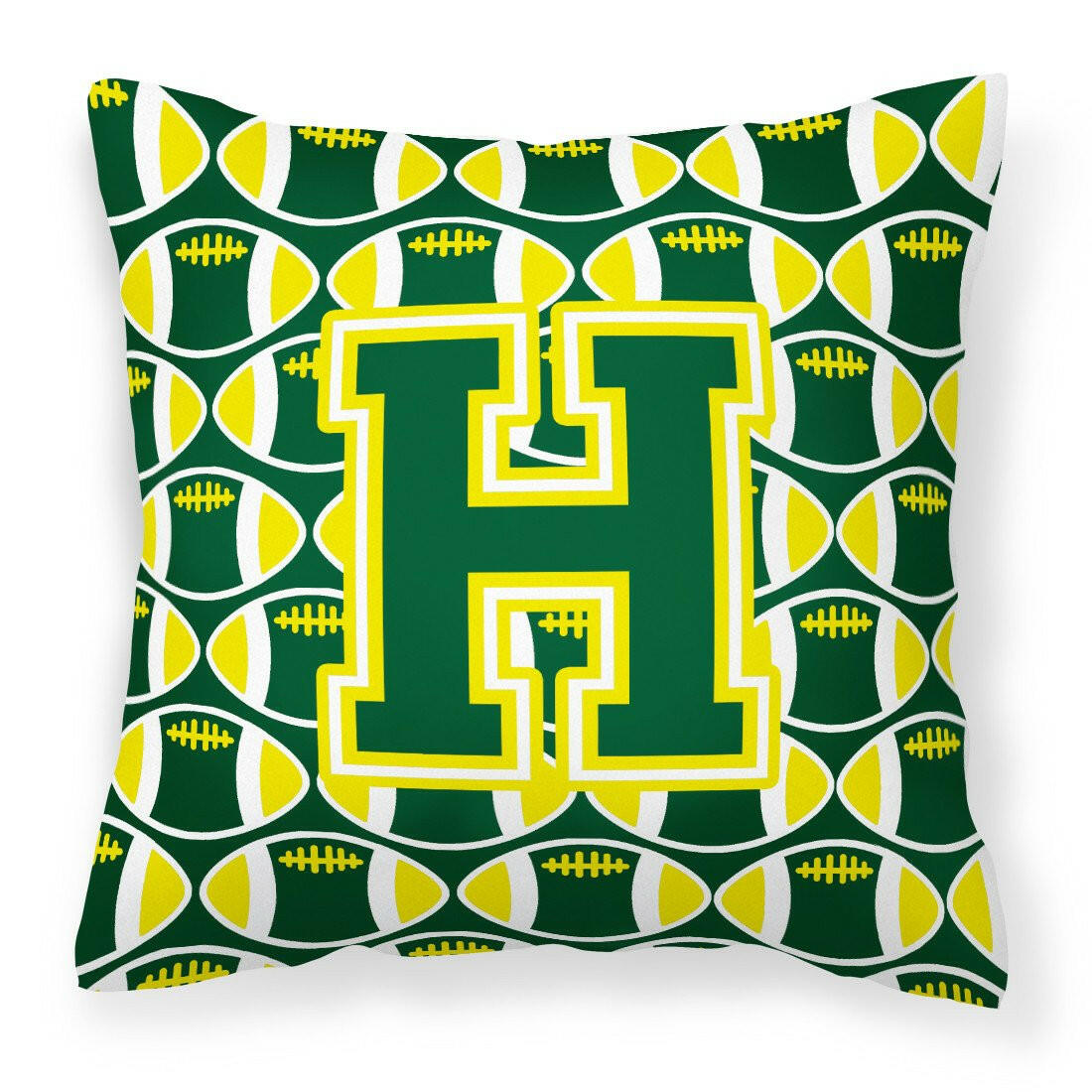 Letter H Football Green and Yellow Fabric Decorative Pillow CJ1075-HPW1414 by Caroline&#39;s Treasures