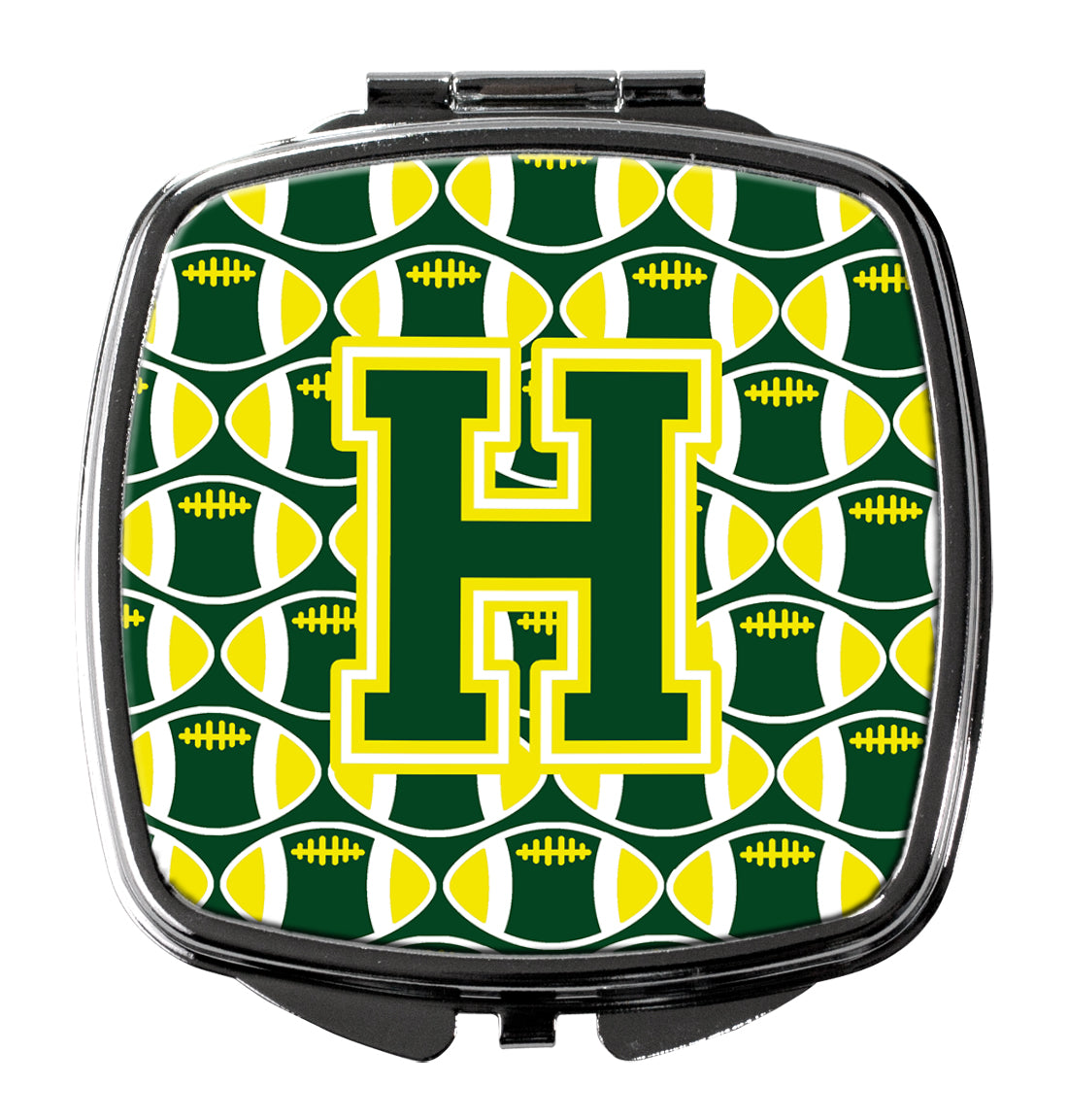 Letter H Football Green and Yellow Compact Mirror CJ1075-HSCM  the-store.com.