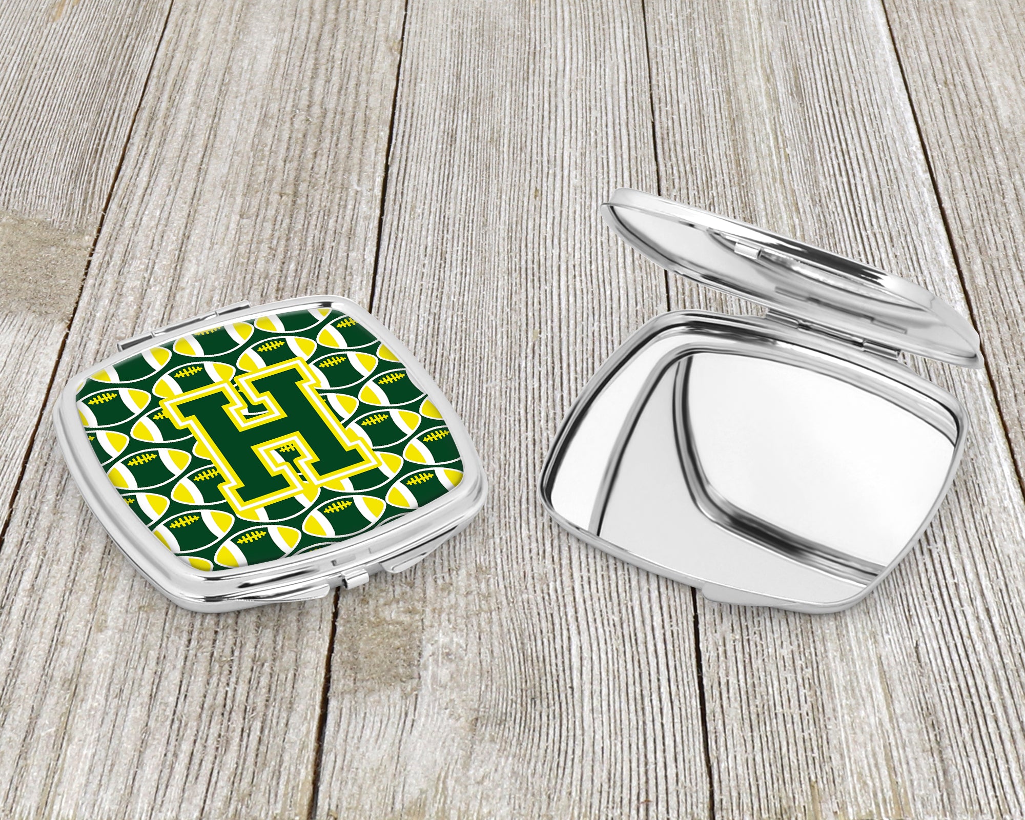Letter H Football Green and Yellow Compact Mirror CJ1075-HSCM
