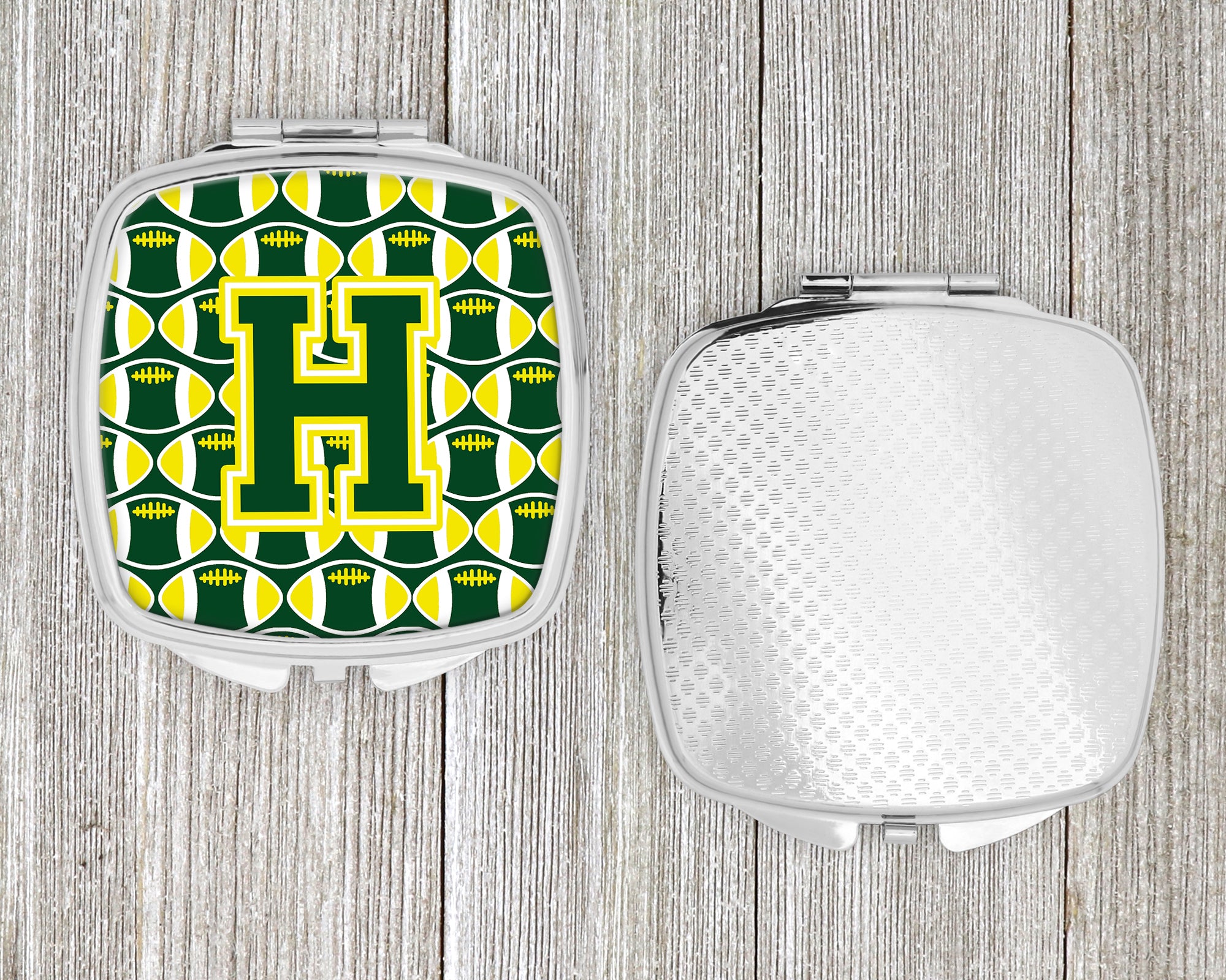 Letter H Football Green and Yellow Compact Mirror CJ1075-HSCM  the-store.com.
