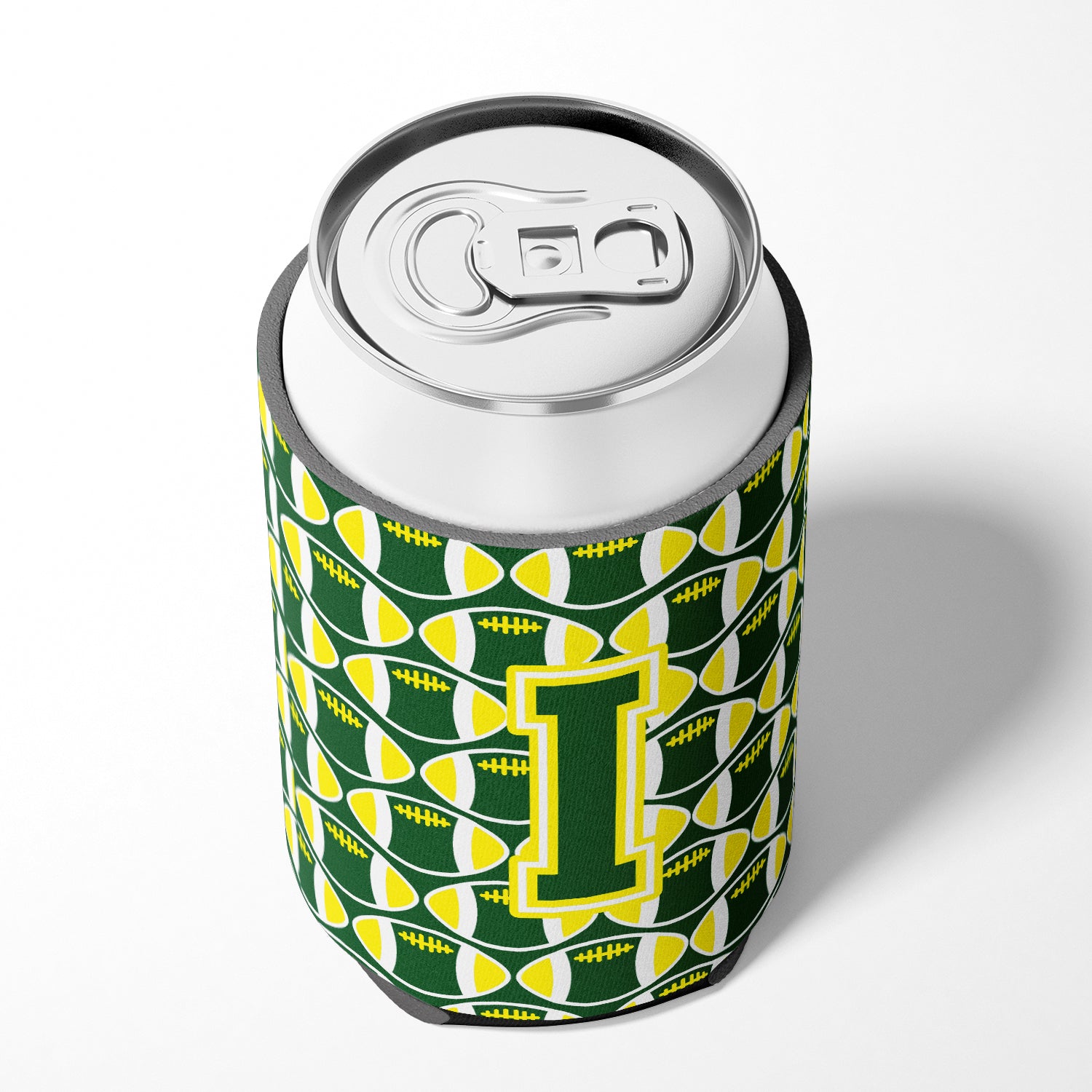 Letter I Football Green and Yellow Can or Bottle Hugger CJ1075-ICC.