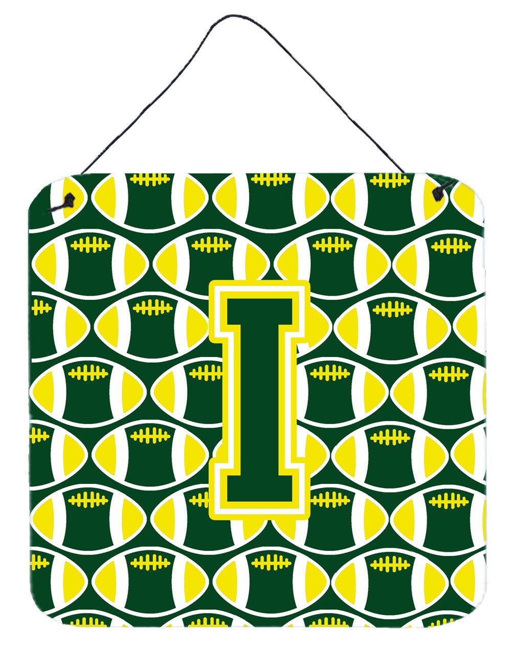 Letter I Football Green and Yellow Wall or Door Hanging Prints CJ1075-IDS66 by Caroline&#39;s Treasures