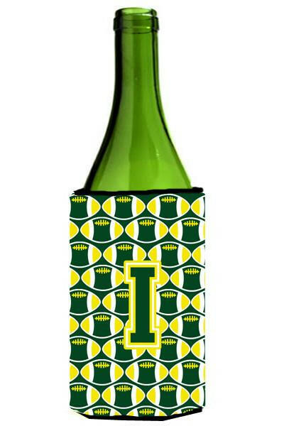 Letter I Football Green and Yellow Wine Bottle Beverage Insulator Hugger CJ1075-ILITERK by Caroline&#39;s Treasures