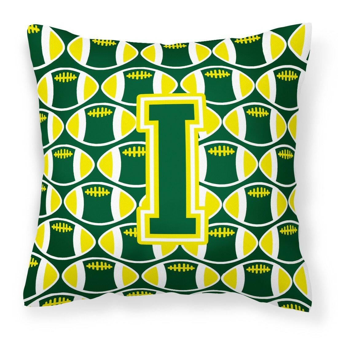 Letter I Football Green and Yellow Fabric Decorative Pillow CJ1075-IPW1414 by Caroline&#39;s Treasures