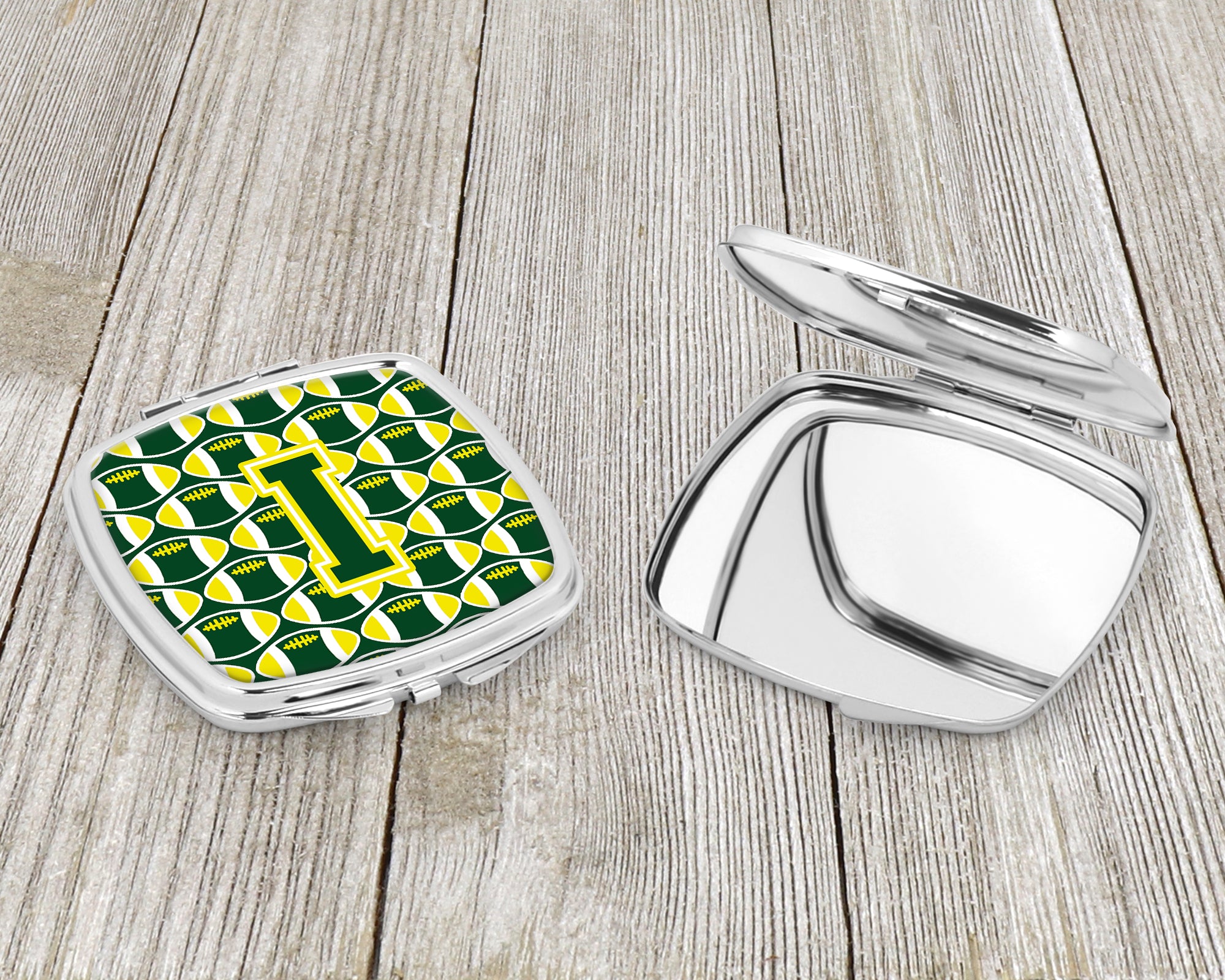 Letter I Football Green and Yellow Compact Mirror CJ1075-ISCM  the-store.com.