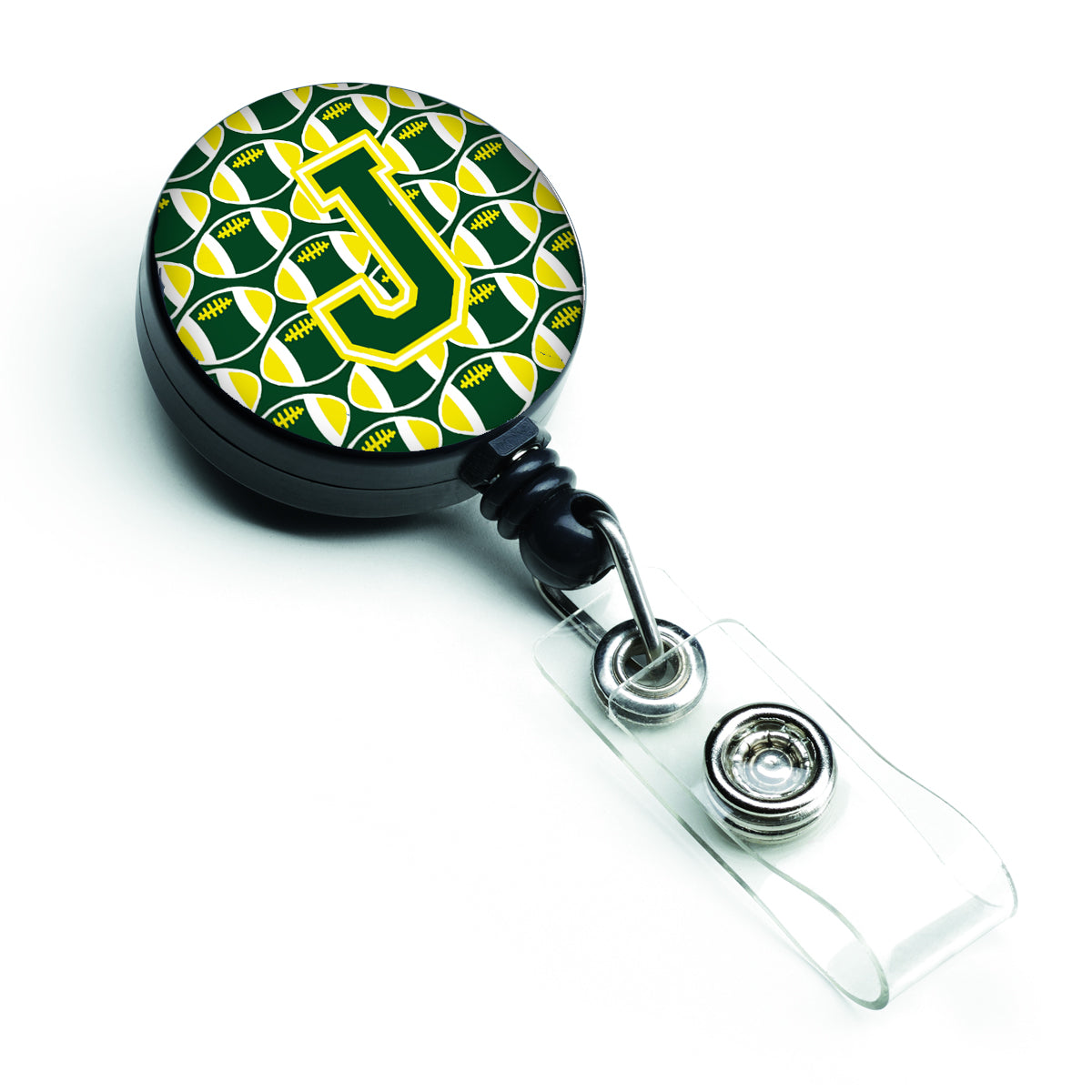 Letter J Football Green and Yellow Retractable Badge Reel CJ1075-JBR.