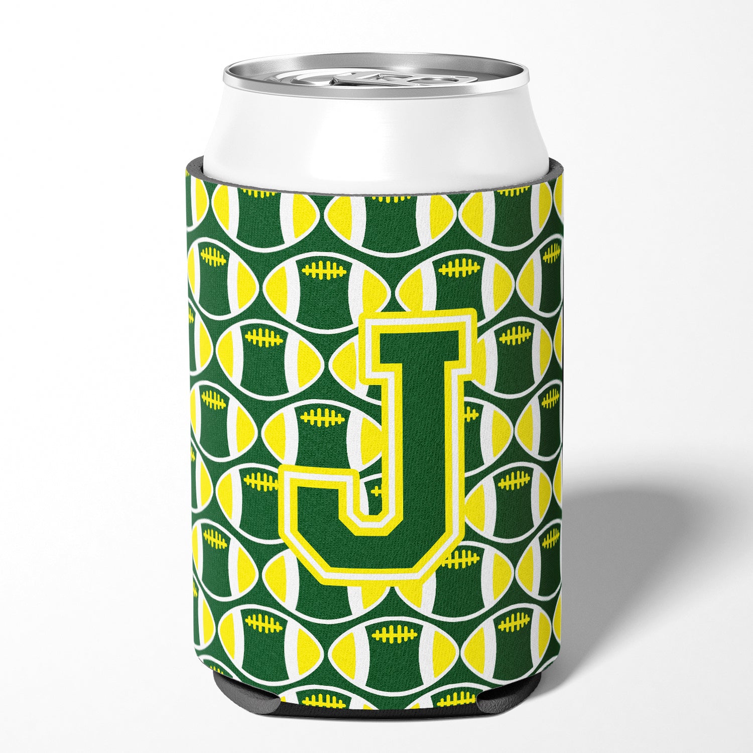 Letter J Football Green and Yellow Can or Bottle Hugger CJ1075-JCC