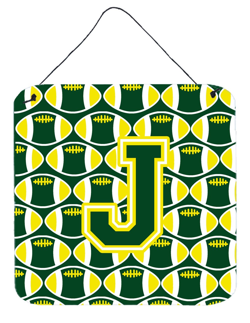 Letter J Football Green and Yellow Wall or Door Hanging Prints CJ1075-JDS66 by Caroline&#39;s Treasures