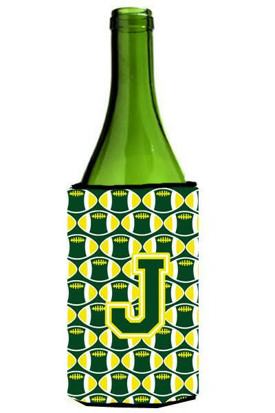 Letter J Football Green and Yellow Wine Bottle Beverage Insulator Hugger CJ1075-JLITERK by Caroline's Treasures