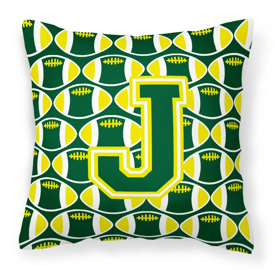 Letter J Football Green and Yellow Fabric Decorative Pillow CJ1075-JPW1414 by Caroline&#39;s Treasures