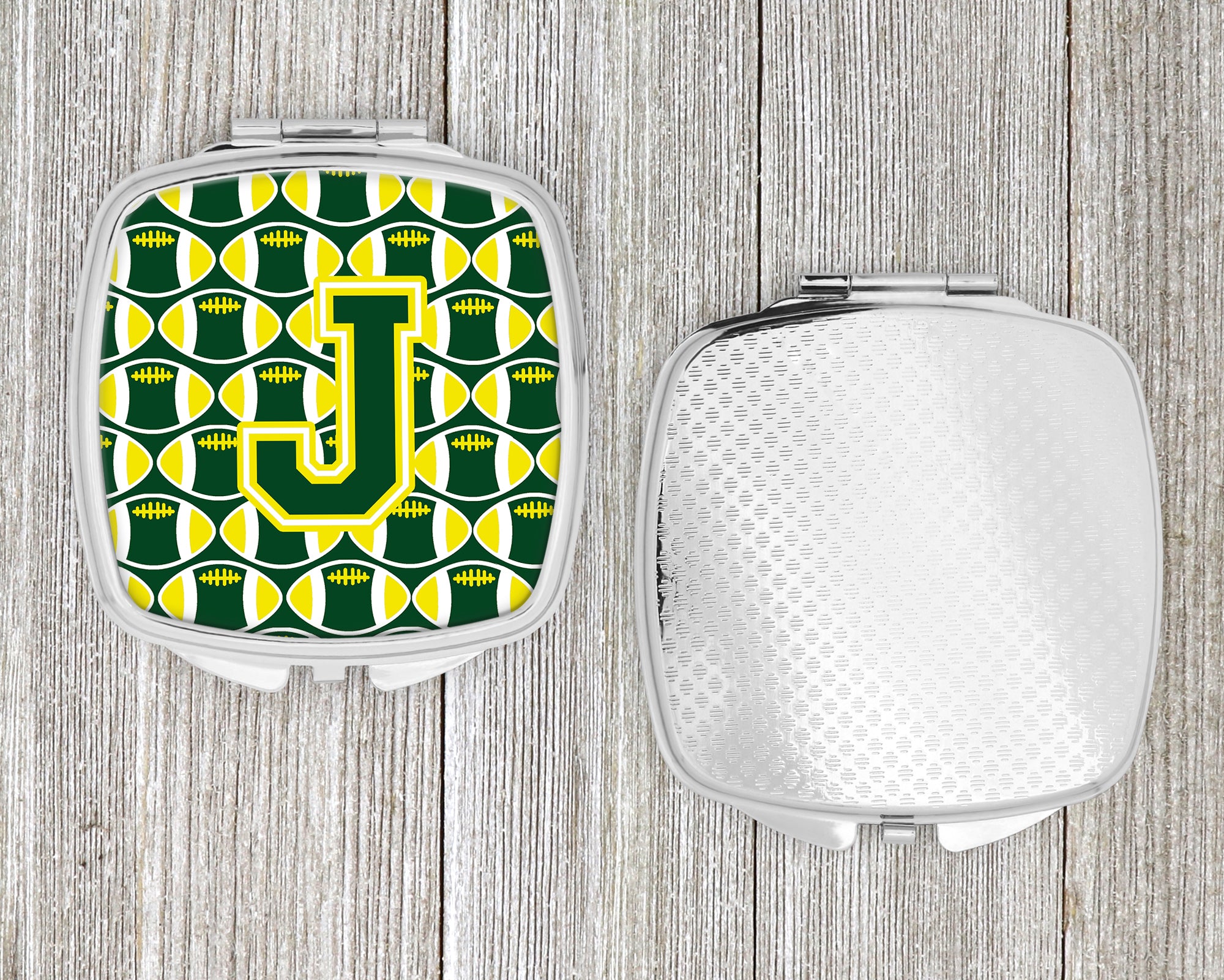 Letter J Football Green and Yellow Compact Mirror CJ1075-JSCM