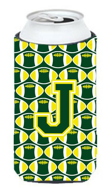 Letter J Football Green and Yellow Tall Boy Beverage Insulator Hugger CJ1075-JTBC by Caroline&#39;s Treasures