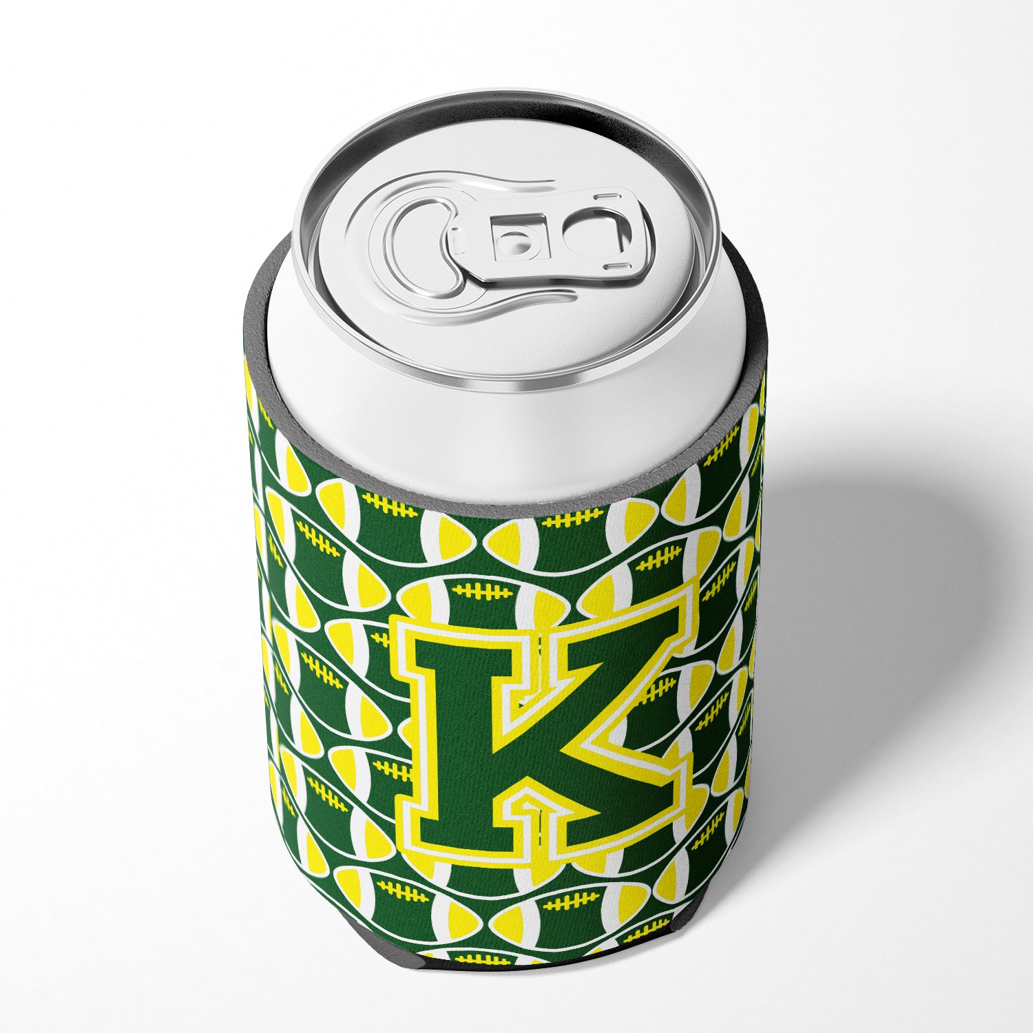 Letter K Football Green and Yellow Can or Bottle Hugger CJ1075-KCC.