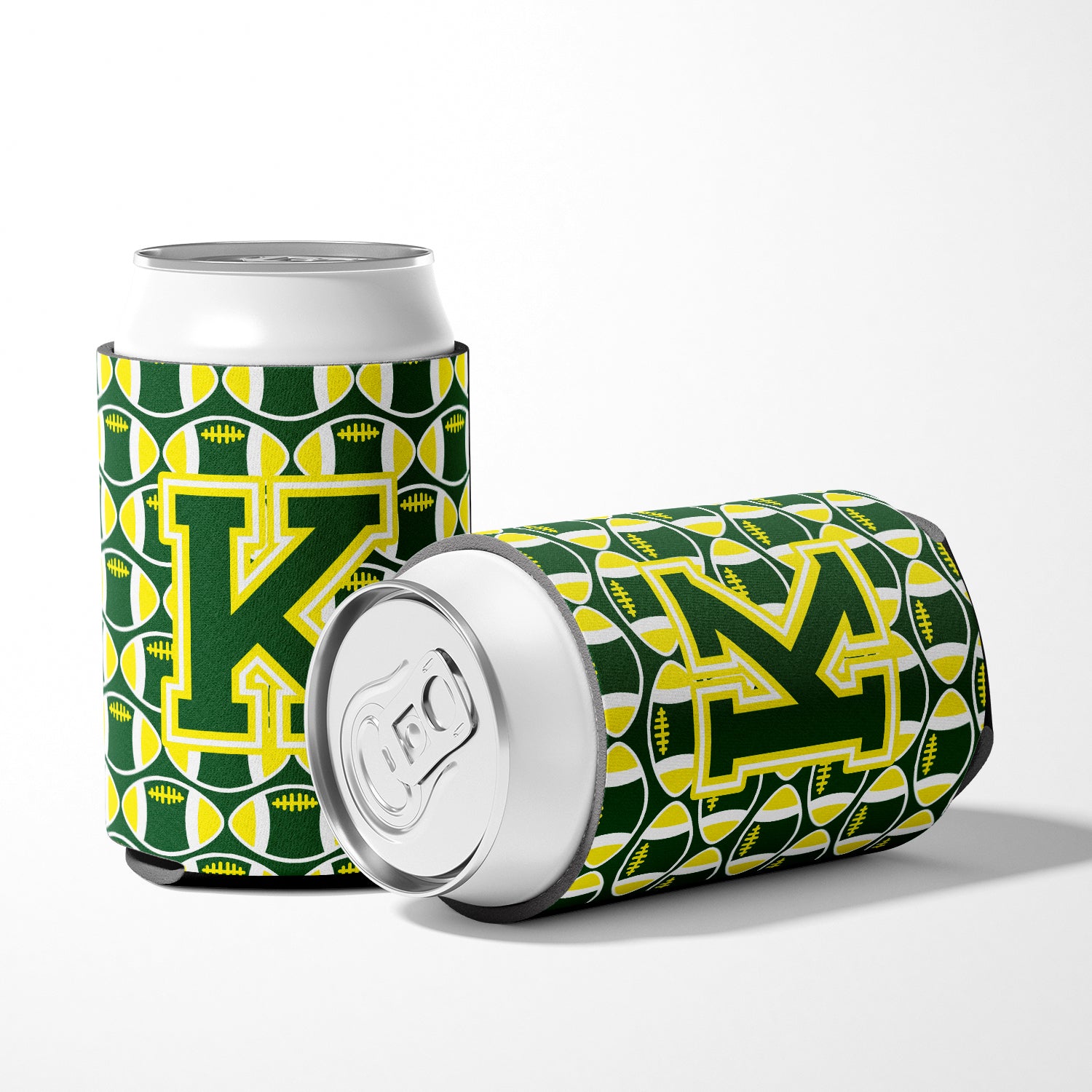 Letter K Football Green and Yellow Can or Bottle Hugger CJ1075-KCC.