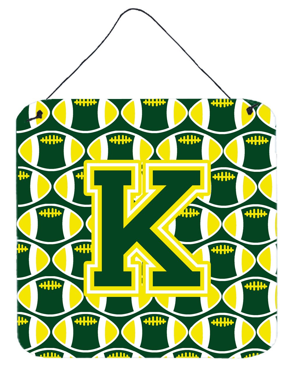 Letter K Football Green and Yellow Wall or Door Hanging Prints CJ1075-KDS66 by Caroline&#39;s Treasures