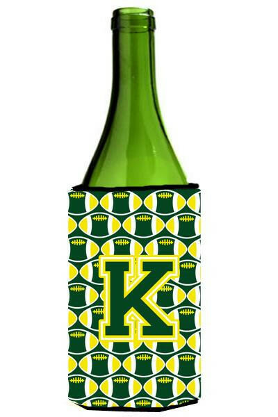 Letter K Football Green and Yellow Wine Bottle Beverage Insulator Hugger CJ1075-KLITERK by Caroline&#39;s Treasures