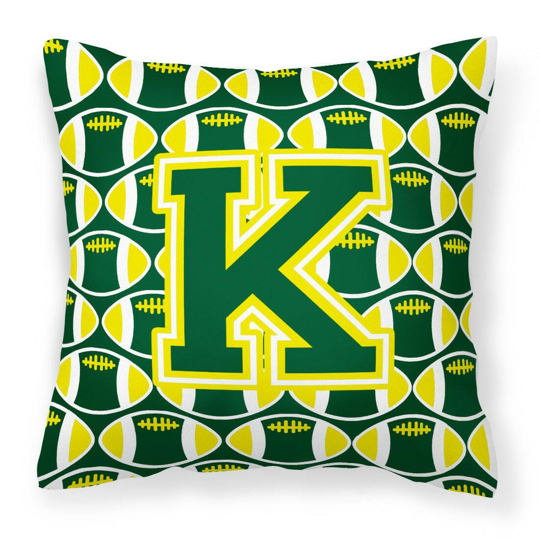 Letter K Football Green and Yellow Fabric Decorative Pillow CJ1075-KPW1414 by Caroline&#39;s Treasures
