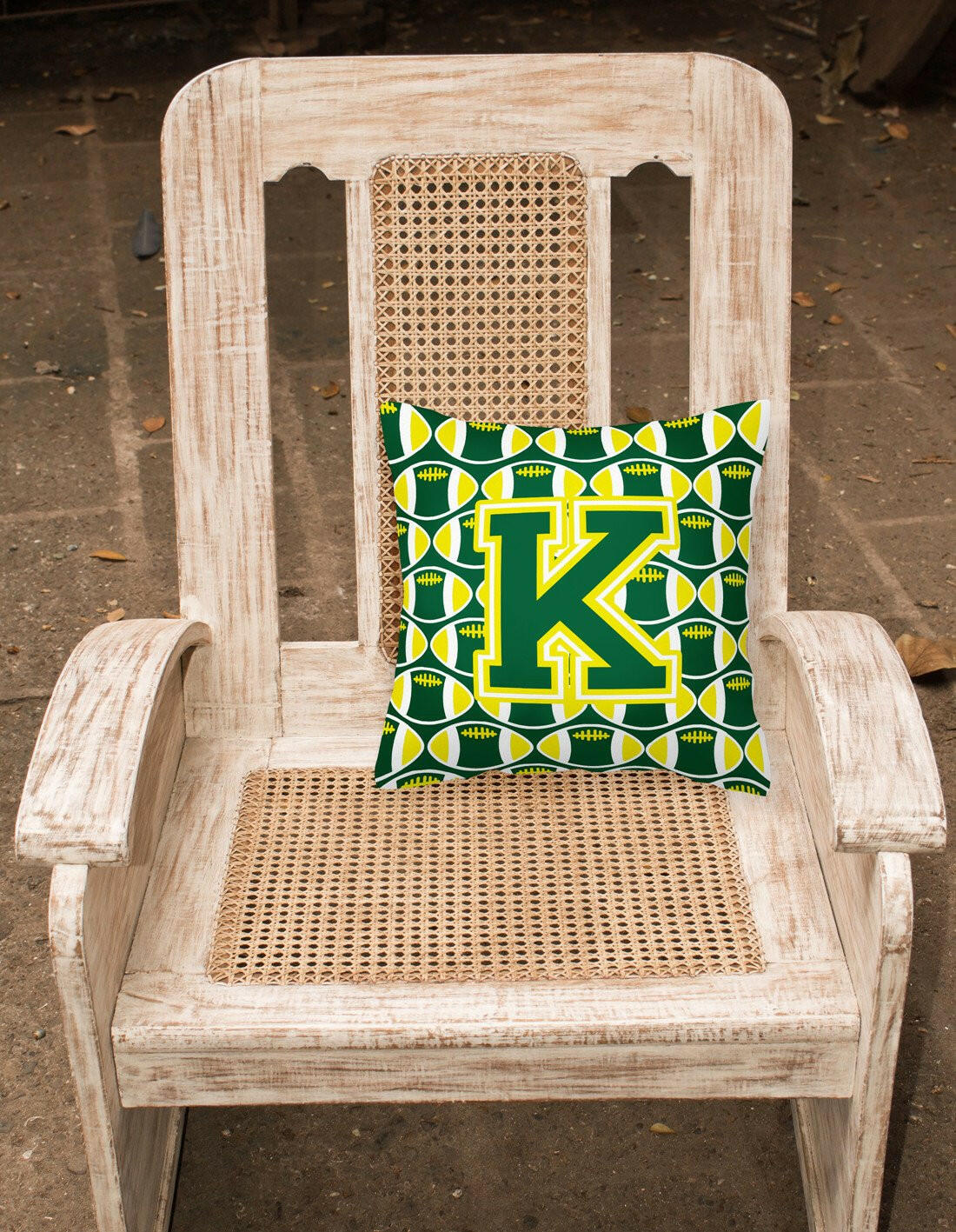 Letter K Football Green and Yellow Fabric Decorative Pillow CJ1075-KPW1414 by Caroline's Treasures