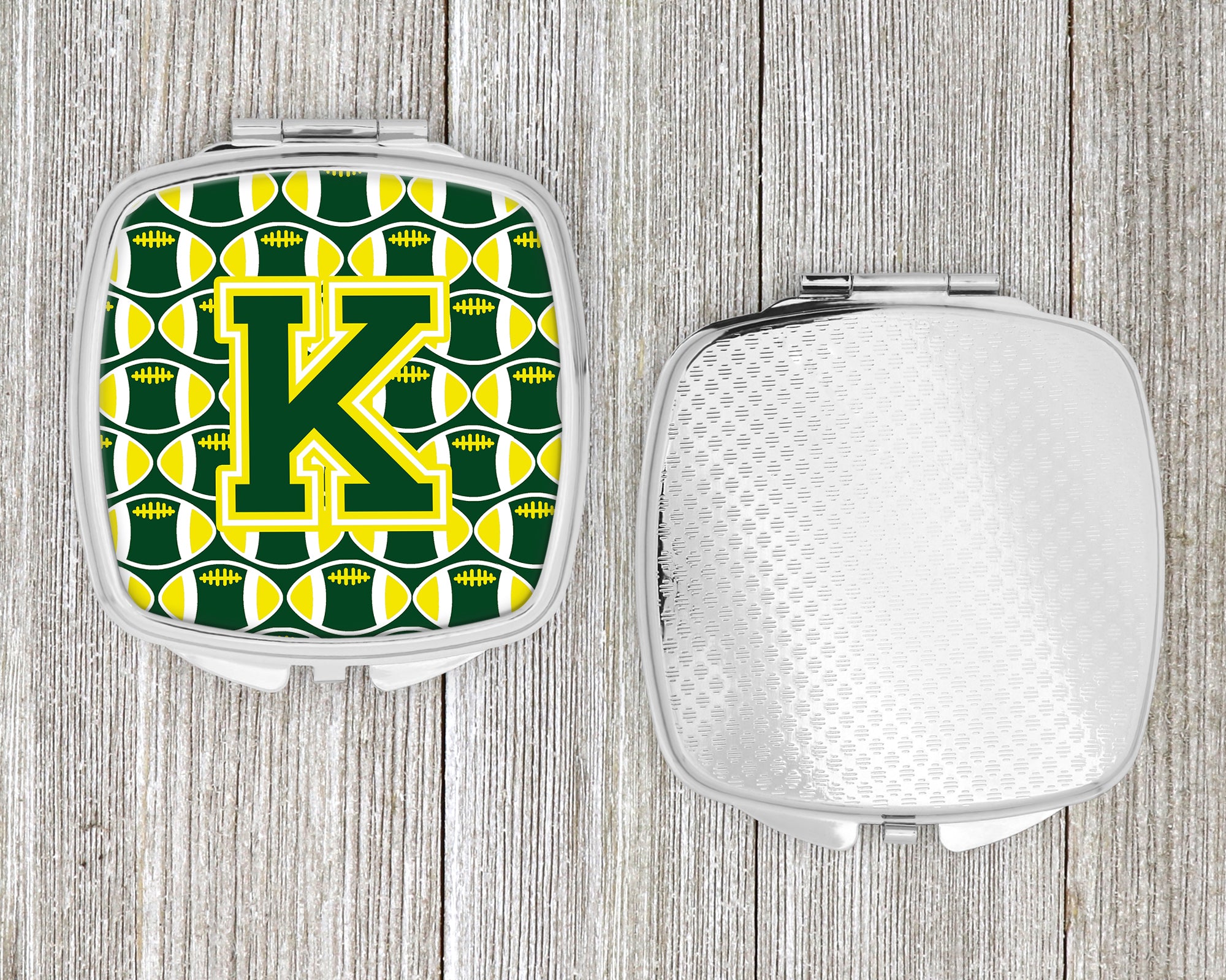 Letter K Football Green and Yellow Compact Mirror CJ1075-KSCM  the-store.com.