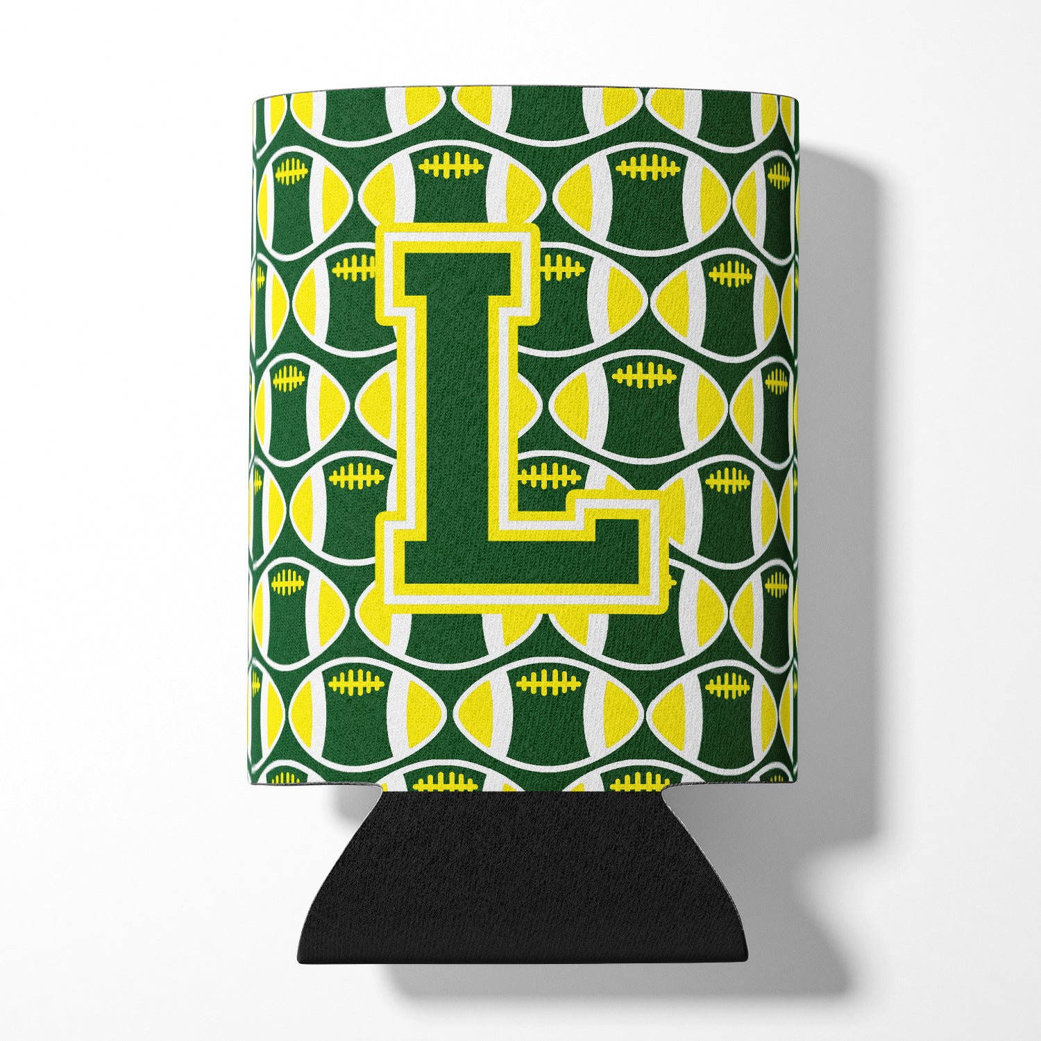 Letter L Football Green and Yellow Can or Bottle Hugger CJ1075-LCC.