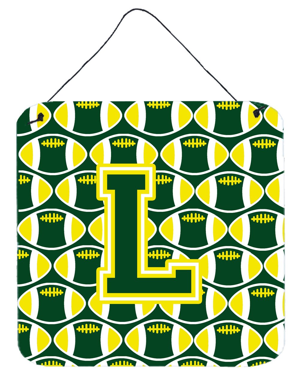 Letter L Football Green and Yellow Wall or Door Hanging Prints CJ1075-LDS66 by Caroline&#39;s Treasures